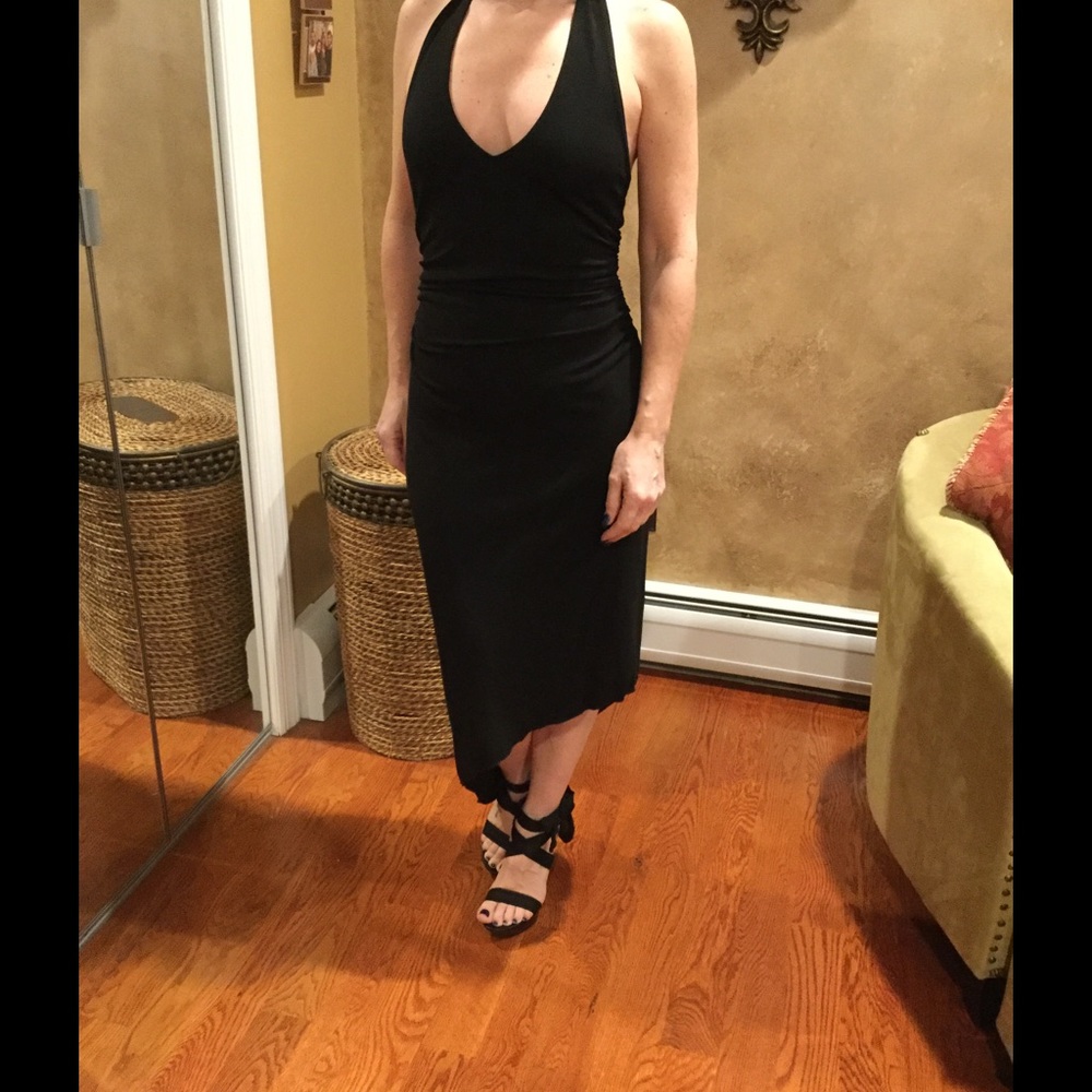 Black Halter V-Neck Top Asymmetrical Bottom